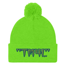 Load image into Gallery viewer, TM4L Pom-Pom Beanie ( Green Letters &amp; Blue Outline )
