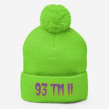 Load image into Gallery viewer, 93 TM 11 Pom-Pom Beanie ( Purple Letters &amp; Gold Outline )
