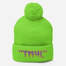 Load image into Gallery viewer, TM4L Pom-Pom Beanie ( Purple Letters &amp; Yellow Outline )
