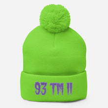 Load image into Gallery viewer, 93 TM 11 Pom-Pom Beanie ( Purple Letters &amp; Grey Outline )
