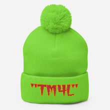 Load image into Gallery viewer, TM4L Pom-Pom Beanie ( Red Letters &amp; Gold Outline )
