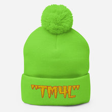 Load image into Gallery viewer, TM4L Pom-Pom Beanie ( Gold Letters &amp; Orange Outline )

