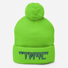 Load image into Gallery viewer, TM4L Pom-Pom Beanie ( Green Letters &amp; Blue Outline )
