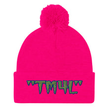 Load image into Gallery viewer, TM4L Pom-Pom Beanie ( Green Letters &amp; Blue Outline )
