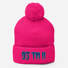 Load image into Gallery viewer, 93 TM 11 Pom-Pom Beanie ( Blue Letters &amp; Grey Outline )
