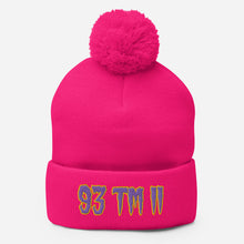 Load image into Gallery viewer, 93 TM 11 Pom-Pom Beanie ( Purple Letters &amp; Gold Outline )

