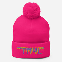 Load image into Gallery viewer, TM4L Pom-Pom Beanie ( Purple Letters &amp; Yellow Outline )

