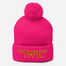Load image into Gallery viewer, TM4L Pom-Pom Beanie ( Red Letters &amp; Gold Outline )
