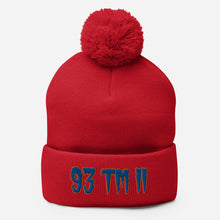 Load image into Gallery viewer, 93 TM 11 Pom-Pom Beanie ( Blue Letters &amp; Orange Outline )

