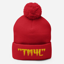 Load image into Gallery viewer, TM4L Pom-Pom Beanie ( Gold Letters &amp; Orange Outline )
