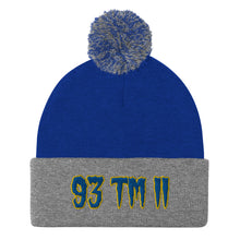 Load image into Gallery viewer, 93 TM 11 Pom-Pom Beanie ( Blue Letters &amp; Gold Outline )
