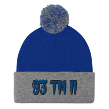 Load image into Gallery viewer, 93 TM 11 Pom-Pom Beanie ( Blue Letters &amp; Black Outline )
