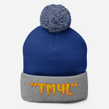 Load image into Gallery viewer, TM4L Pom-Pom Beanie ( Gold Letters &amp; Orange Outline )
