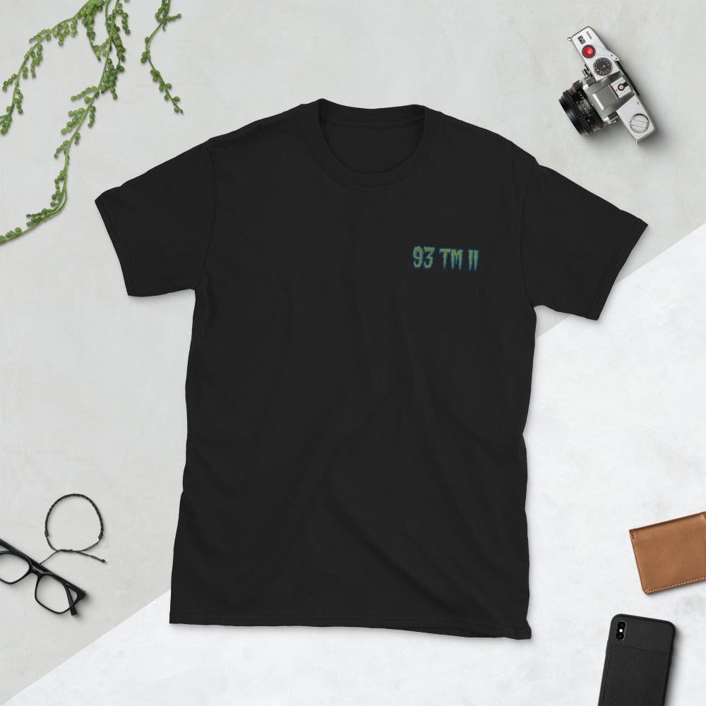 93 TM 11 Softstyle T-Shirt ( Green Letters & Blue Outline )