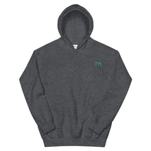 Load image into Gallery viewer, TM Hoodie  ( Green Letters &amp; Blue Outline )
