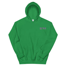 Load image into Gallery viewer, Small 93 TM 11 Hoodie ( Purple Letters &amp; Green Outline )
