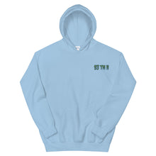 Load image into Gallery viewer, Small 93 TM 11 Hoodie ( Green Letters &amp; Blue Outline )
