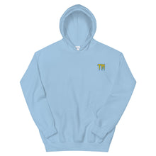 Load image into Gallery viewer, TM Hoodie ( Yellow Letters &amp; Powder Blue Outline )
