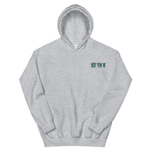 Load image into Gallery viewer, Small 93 TM 11 Hoodie ( Green Letters &amp; Blue Outline )
