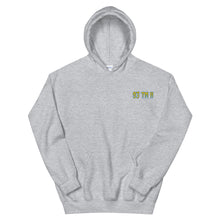 Load image into Gallery viewer, Small 93 TM 11 Hoodie ( Yellow Letters &amp; Powder Blue Outline )
