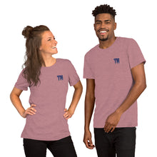 Load image into Gallery viewer, TM Short-Sleeve T-Shirt ( Purple Letters &amp; Blue Outline )
