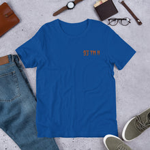 Load image into Gallery viewer, 93 TM 11 Short-Sleeve T-Shirt ( Orange Letters &amp; Blue Outline )
