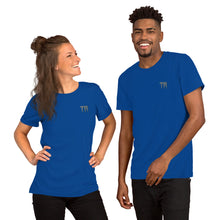 Load image into Gallery viewer, TM Short-Sleeve T-Shirt ( Grey Letters &amp; Blue Outline )
